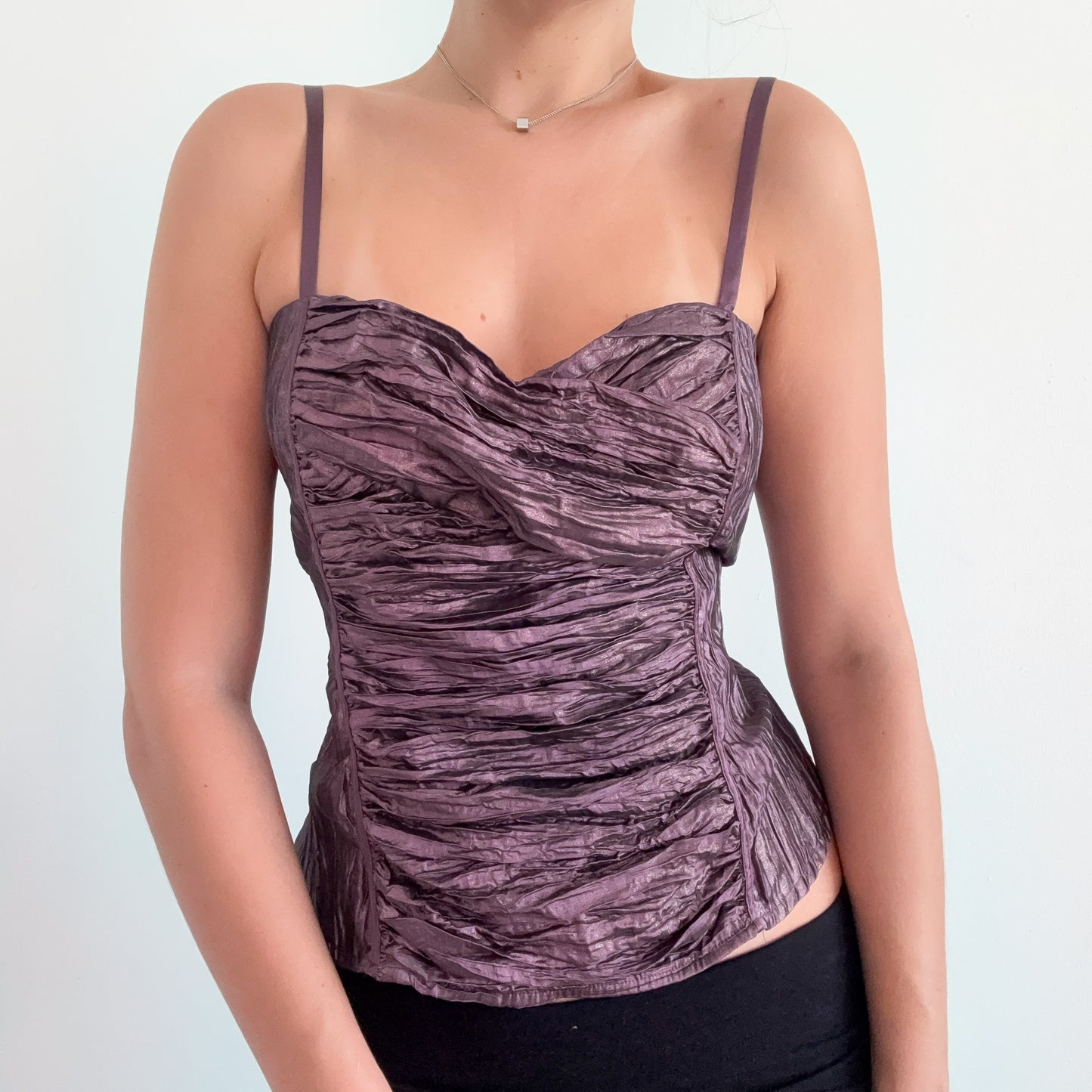 Y2K Bebe Purple Taffeta Bustier Top / SZ M-L