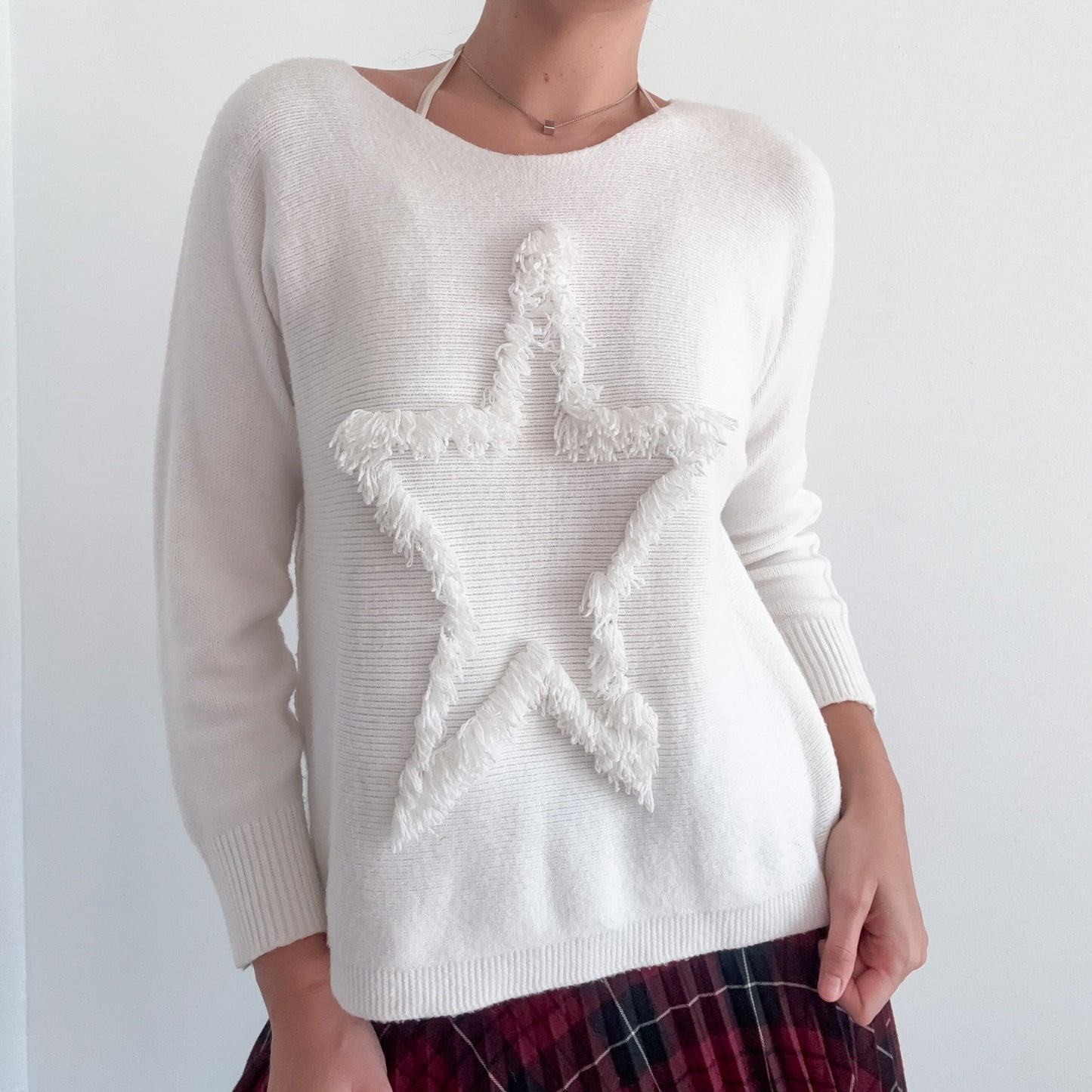 Italian White Star Knit Sweater / SZ M/L