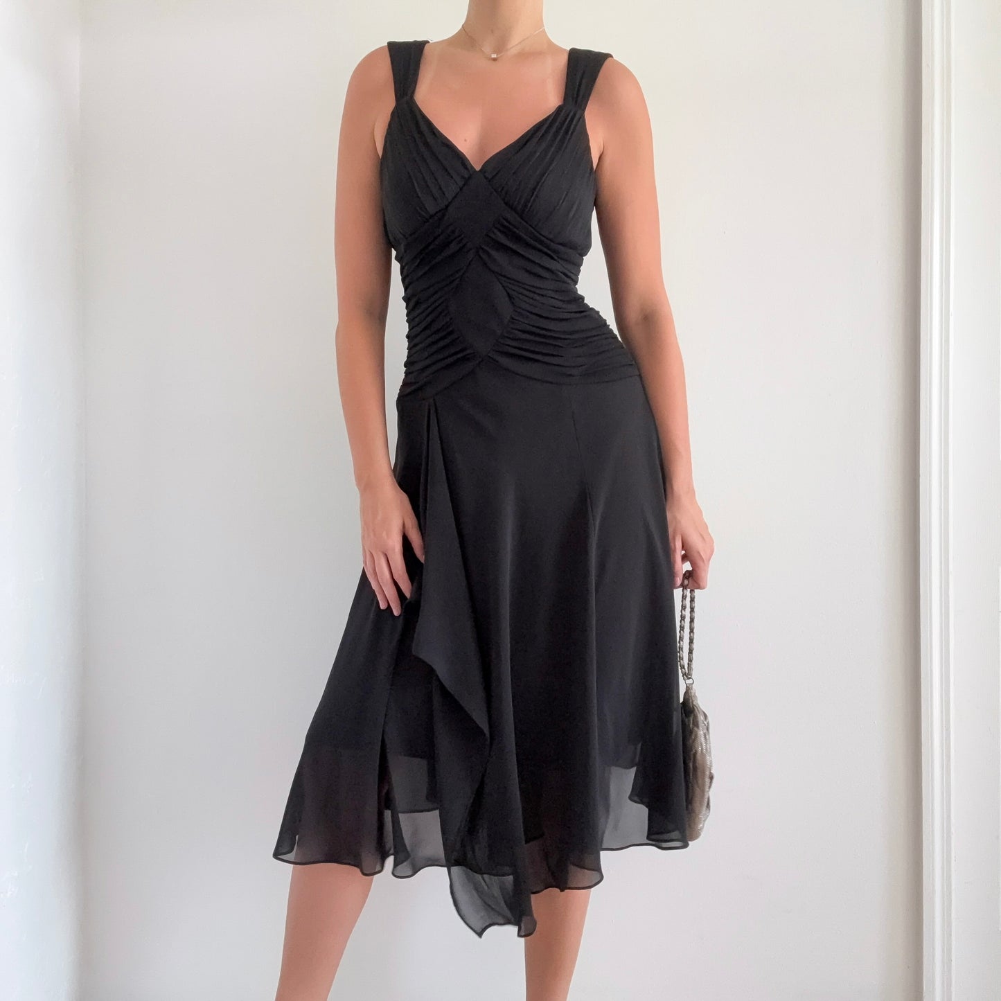 Y2K Black Mesh Drop Waist Midi Dress / SZ 6-10