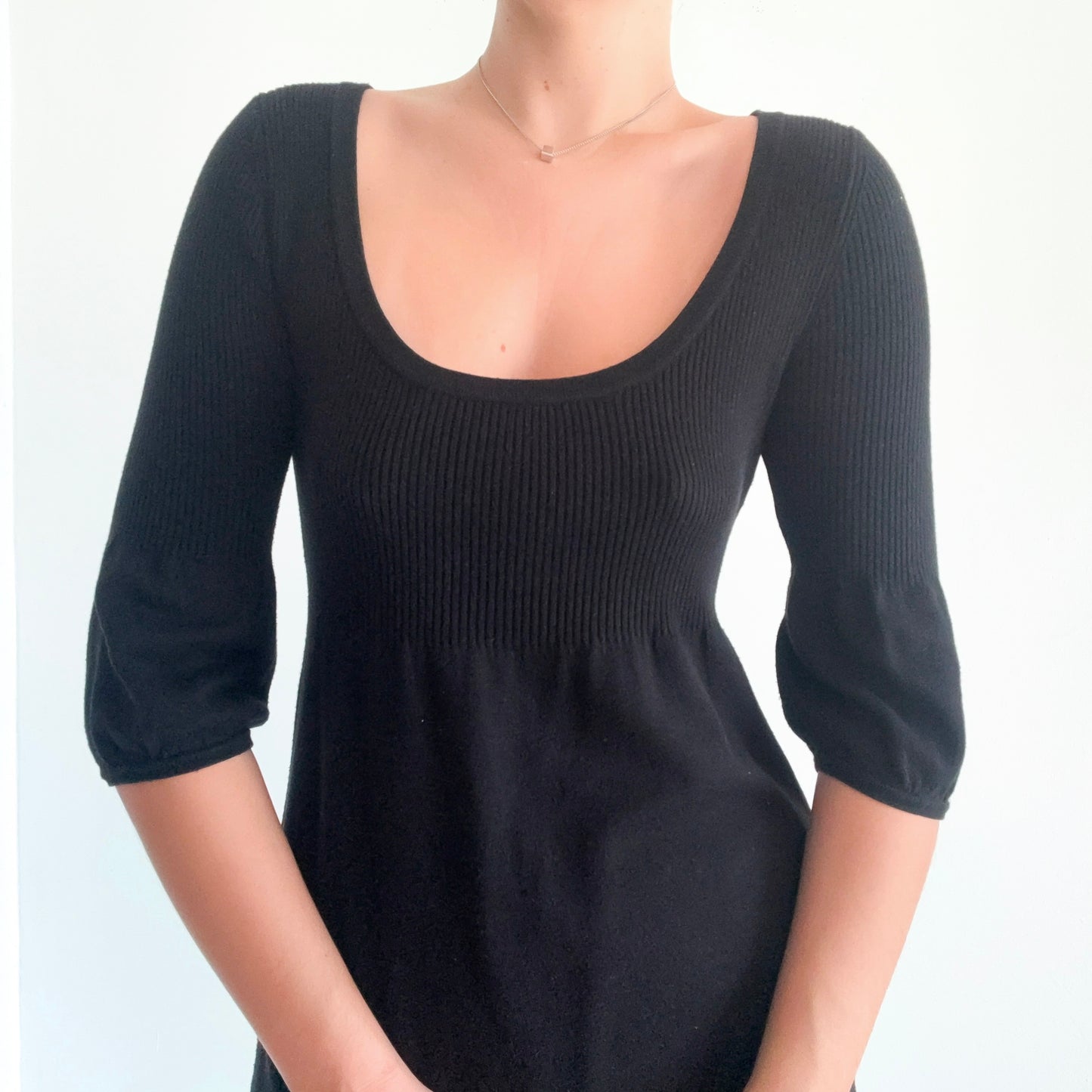 Y2K Black Knit Puff Sleeve Mini Dress / SZ M/L