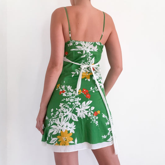 Y2K Green Cotton Floral Mini Dress / SZ S