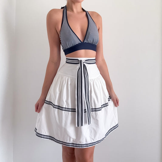 Carolina Herrera White & Navy Striped Skirt / SZ 0/2