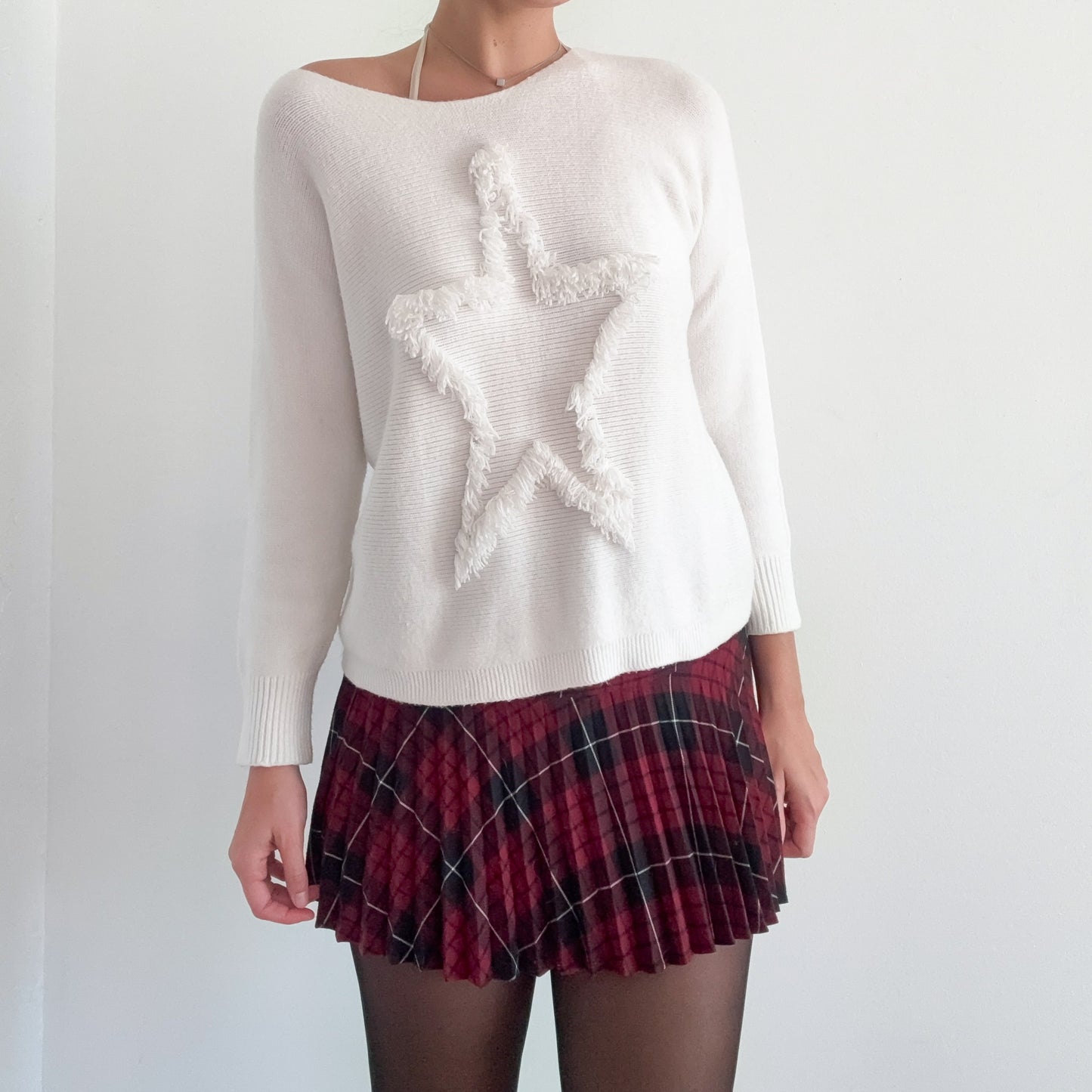 Italian White Star Knit Sweater / SZ M/L