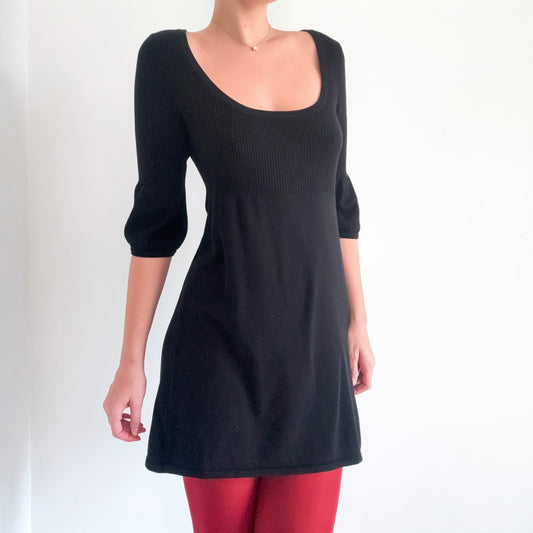 Y2K Black Knit Puff Sleeve Mini Dress / SZ M/L