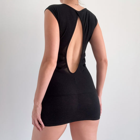 Y2K Black Knit Open Back Mini Dress / SZ XS