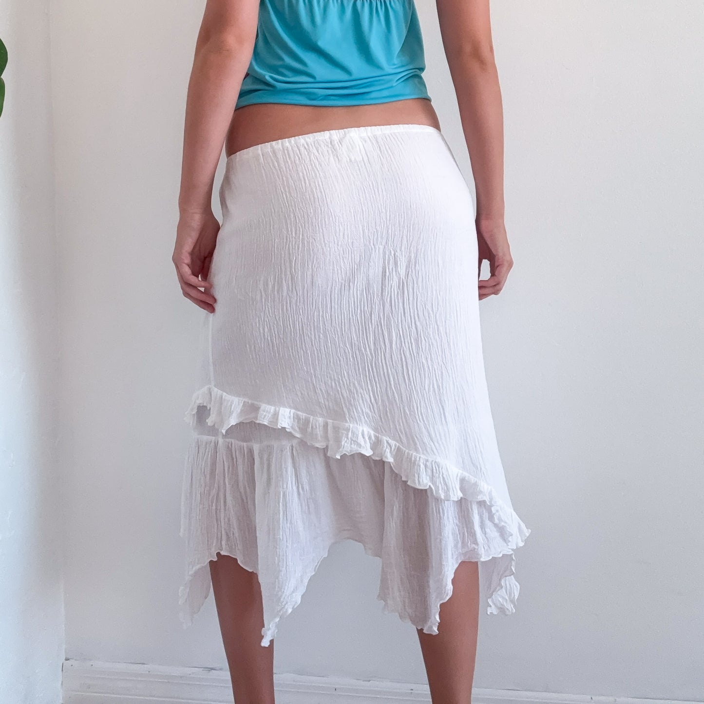 Y2K White Cotton Gauzy Midi Skirt / SZ XS-M