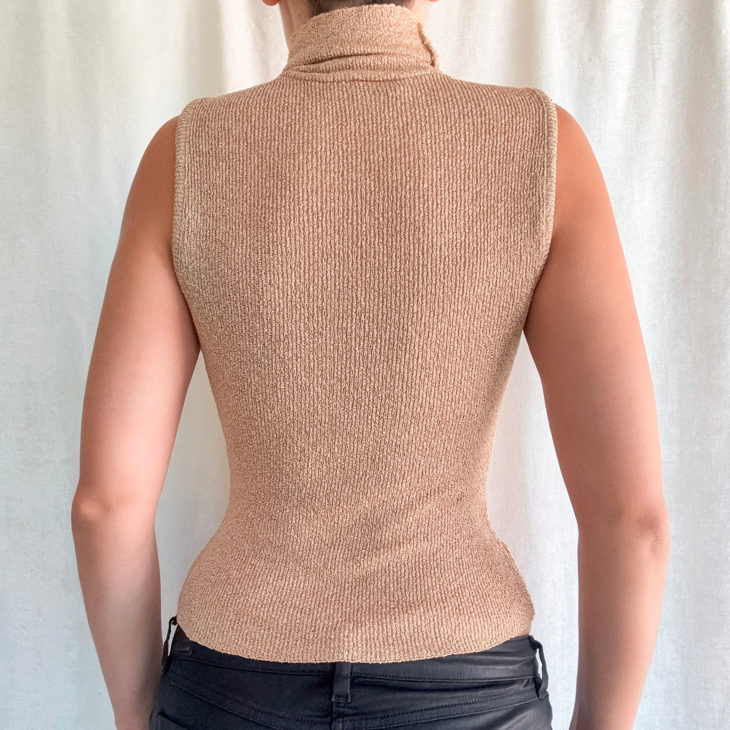 Y2K Camel Knitted Sleeveless Turtleneck / SZ S