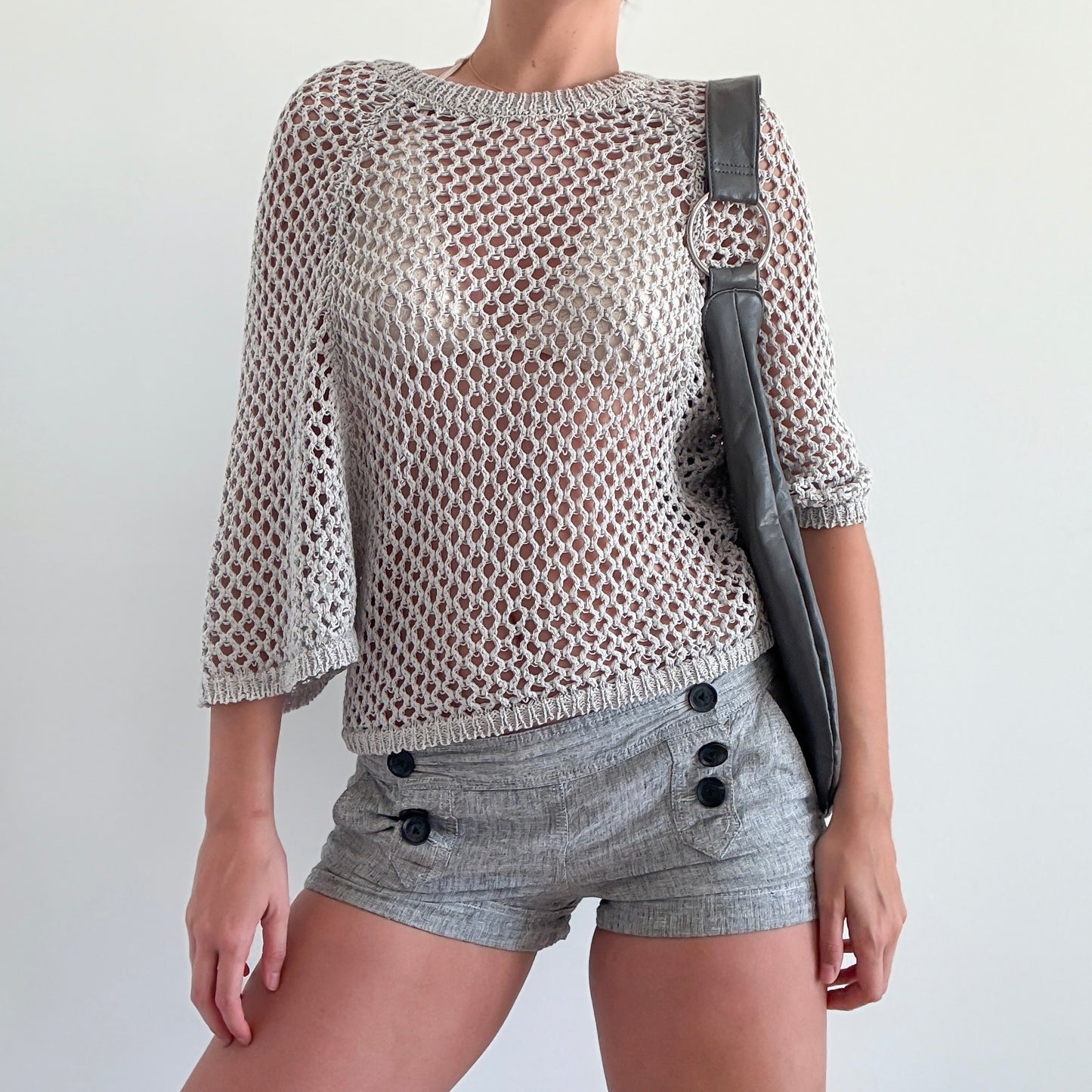 Y2K BCBGMaxAzria Grey Crochet Poncho Top / SZ XS-M