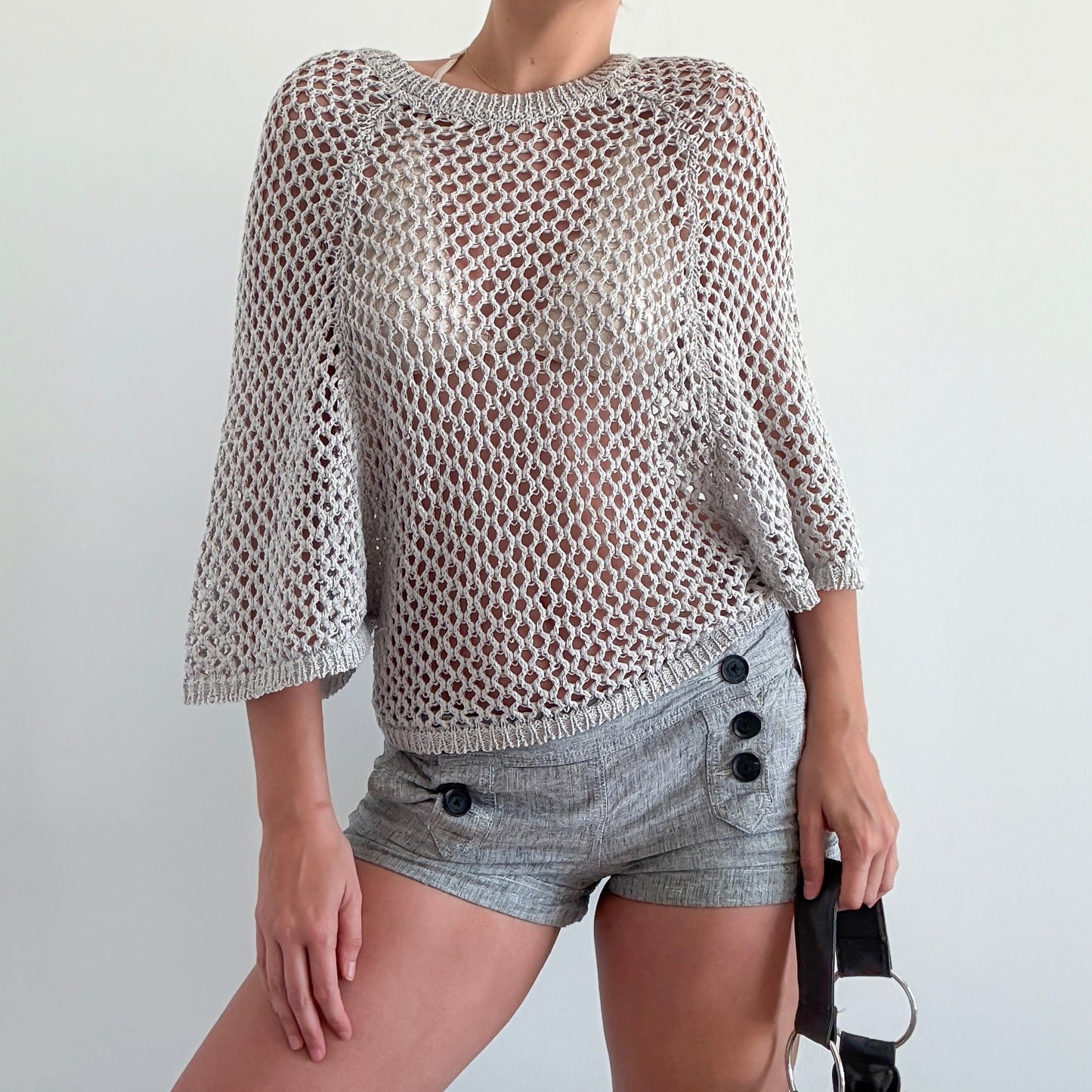 Y2K BCBGMaxAzria Grey Crochet Poncho Top / SZ XS-M