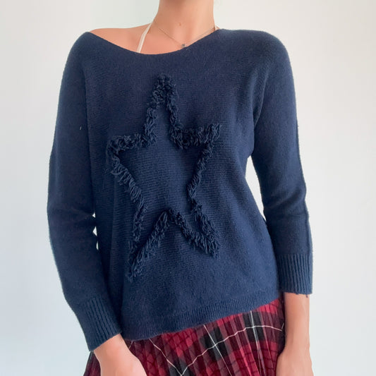 Italian Navy Star Knit Sweater / SZ M/L