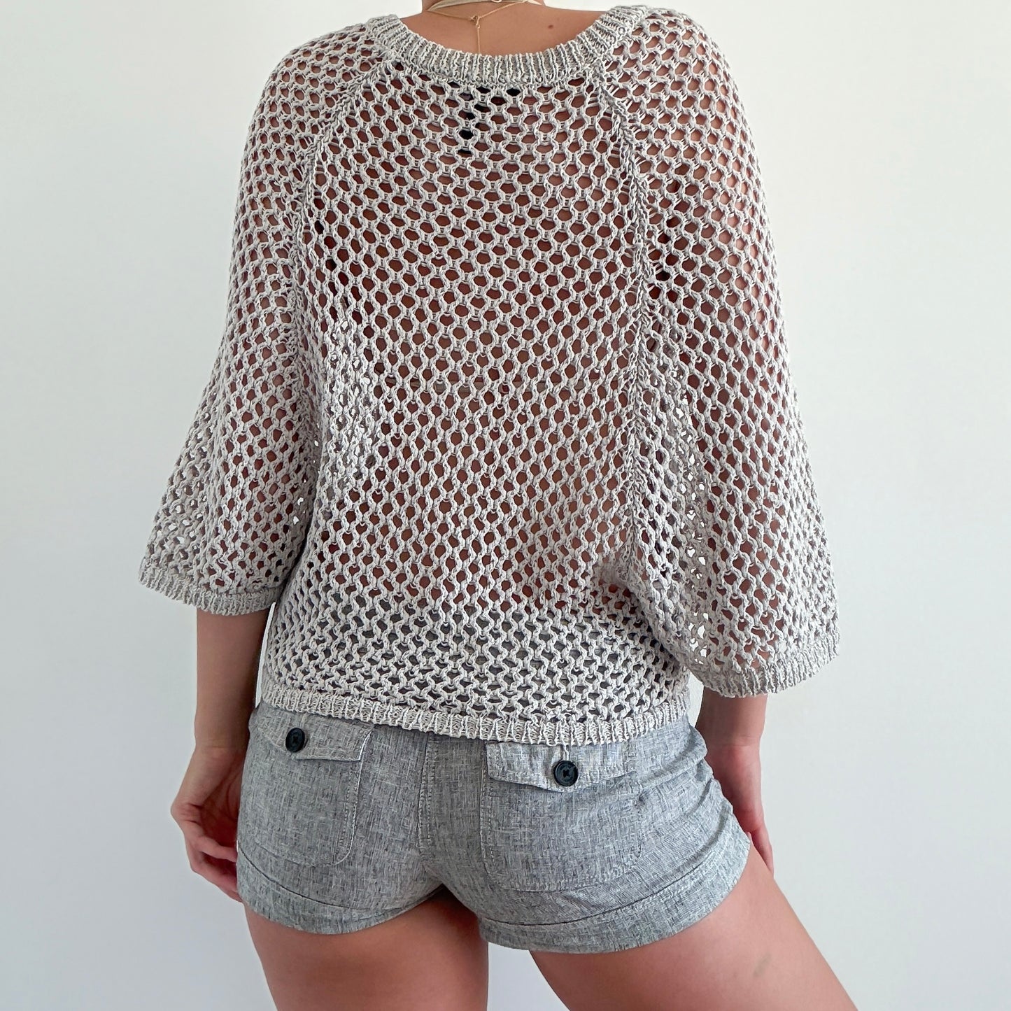 Y2K BCBGMaxAzria Grey Crochet Poncho Top / SZ XS-M