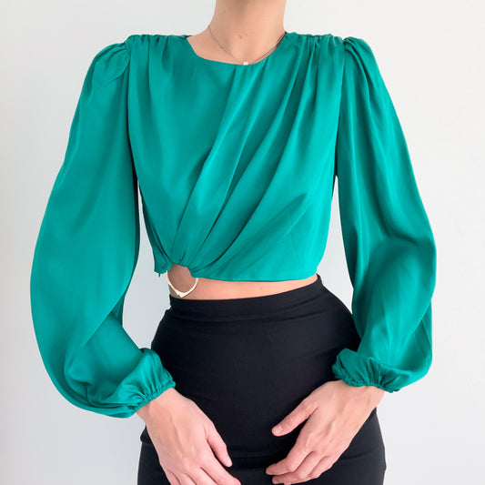 Contemporary Green Balloon Sleeve Blouse / SZ M