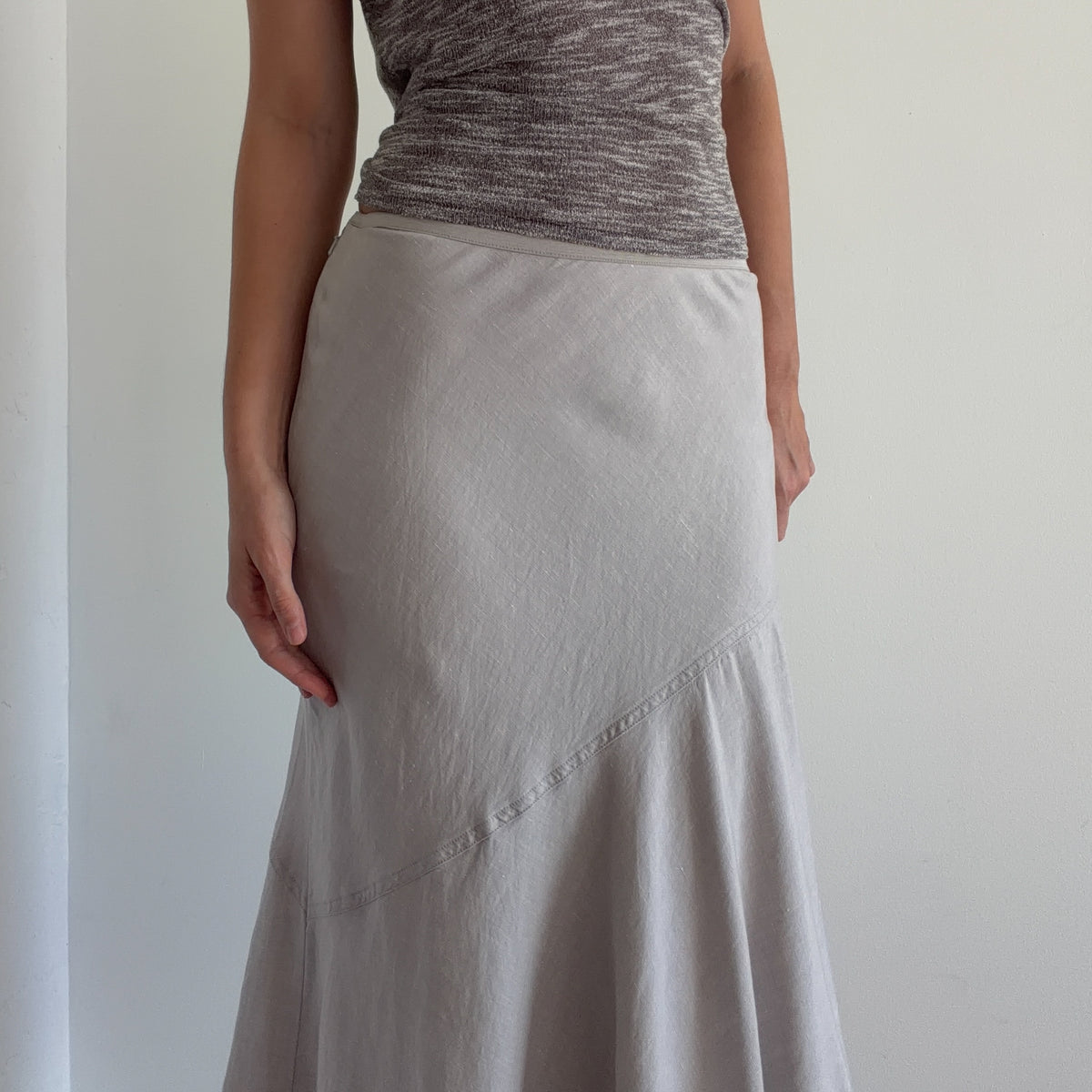 Y2K Light Grey Linen Maxi Skirt / SZ XS-S