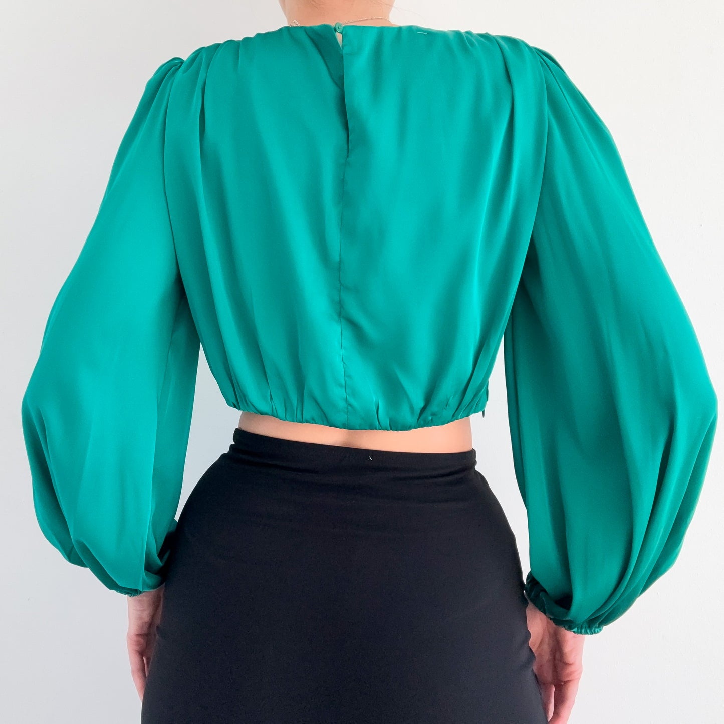 Contemporary Green Balloon Sleeve Blouse / SZ M