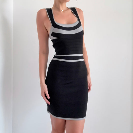 Y2K Black & Grey Bandage Mini Dress / SZ M