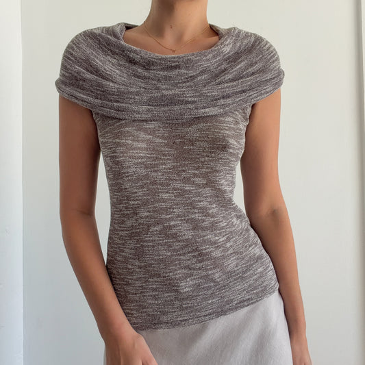 Y2K Grey Speckle Knit Cowl Neck Top / SZ M