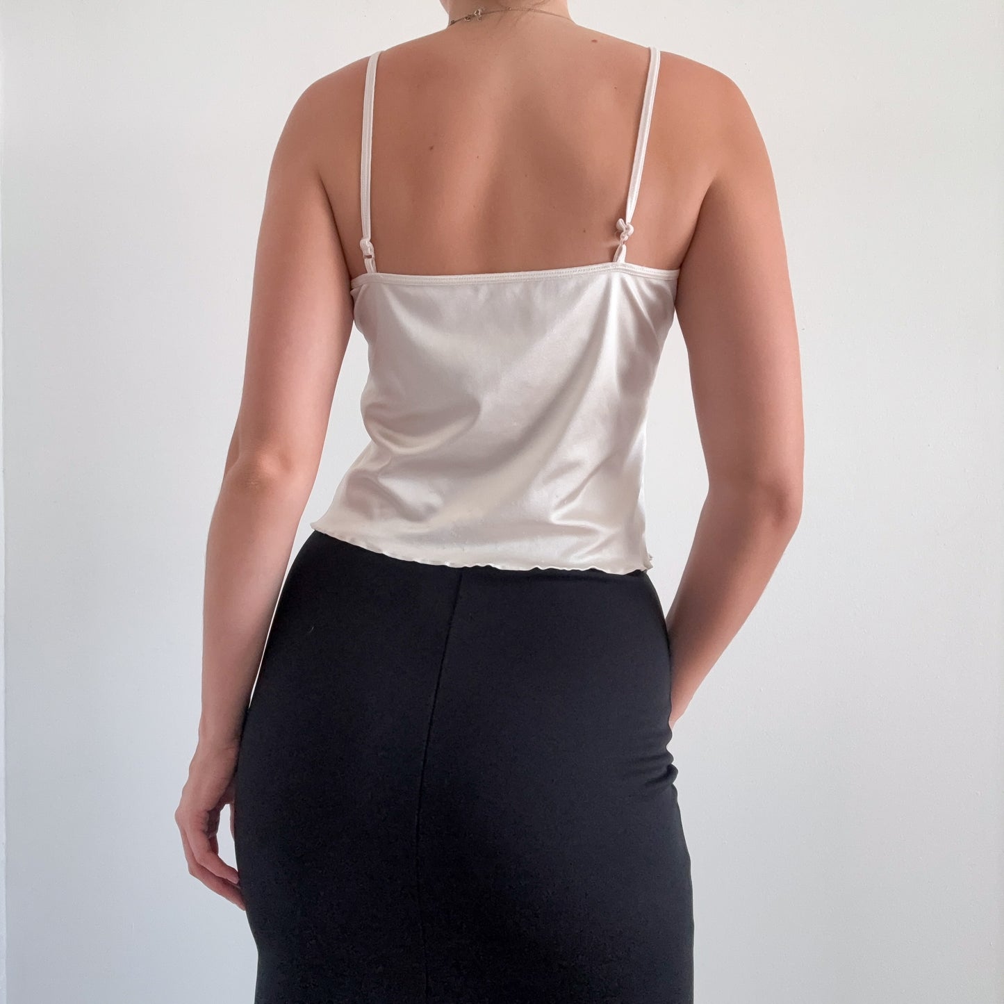 90's Ivory Shiny Lace Slip Tank / SZ S-M