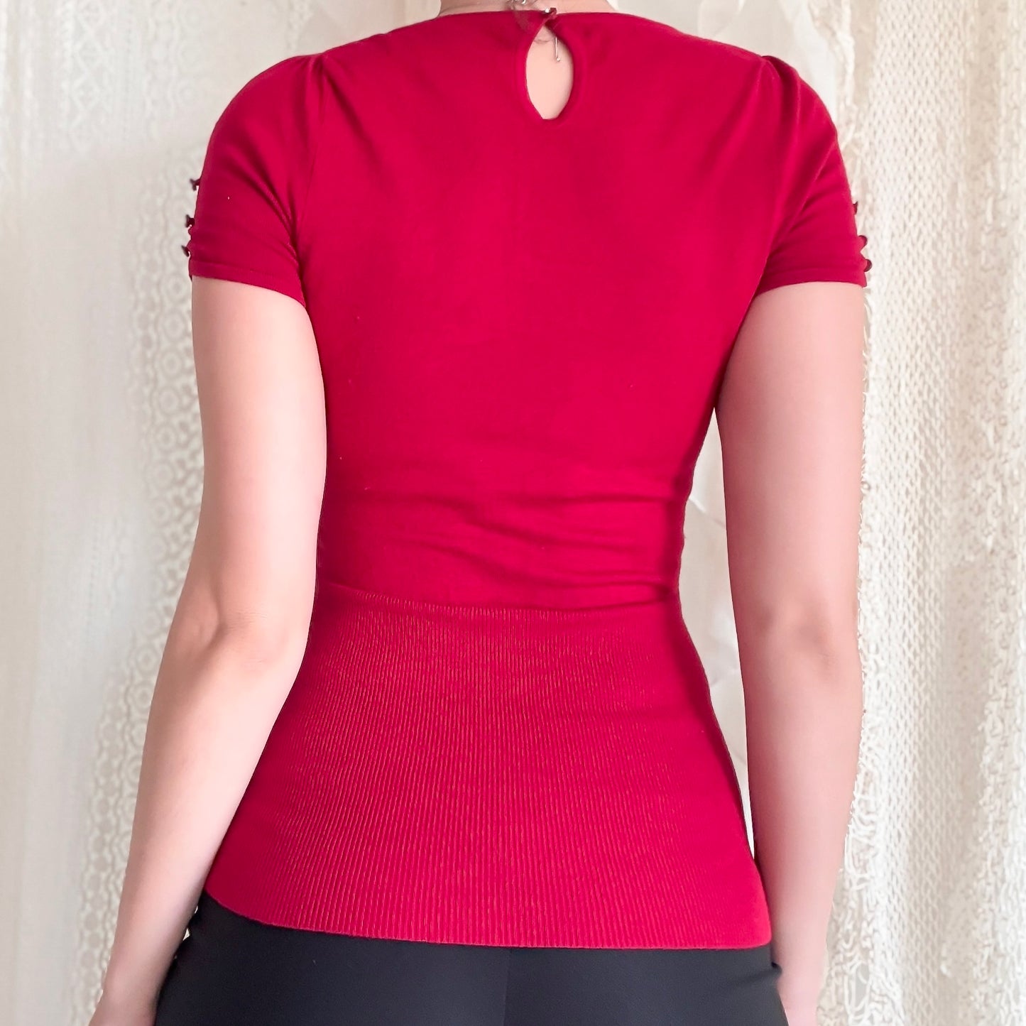 Y2K Crimson Knit Short Sleeve Top / SZ XS-S