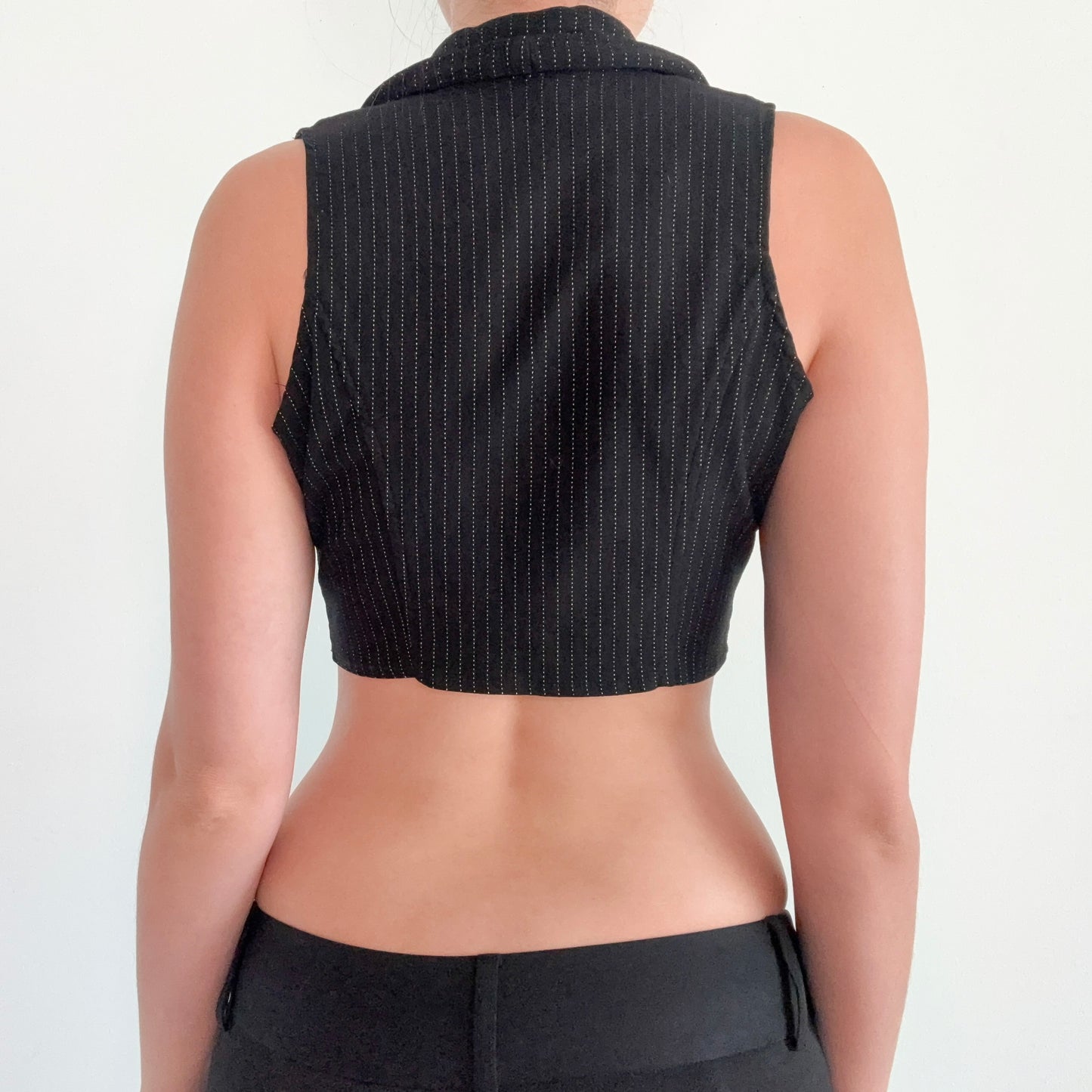 Y2K Black Pinstripe Cropped Vest / SZ S-M