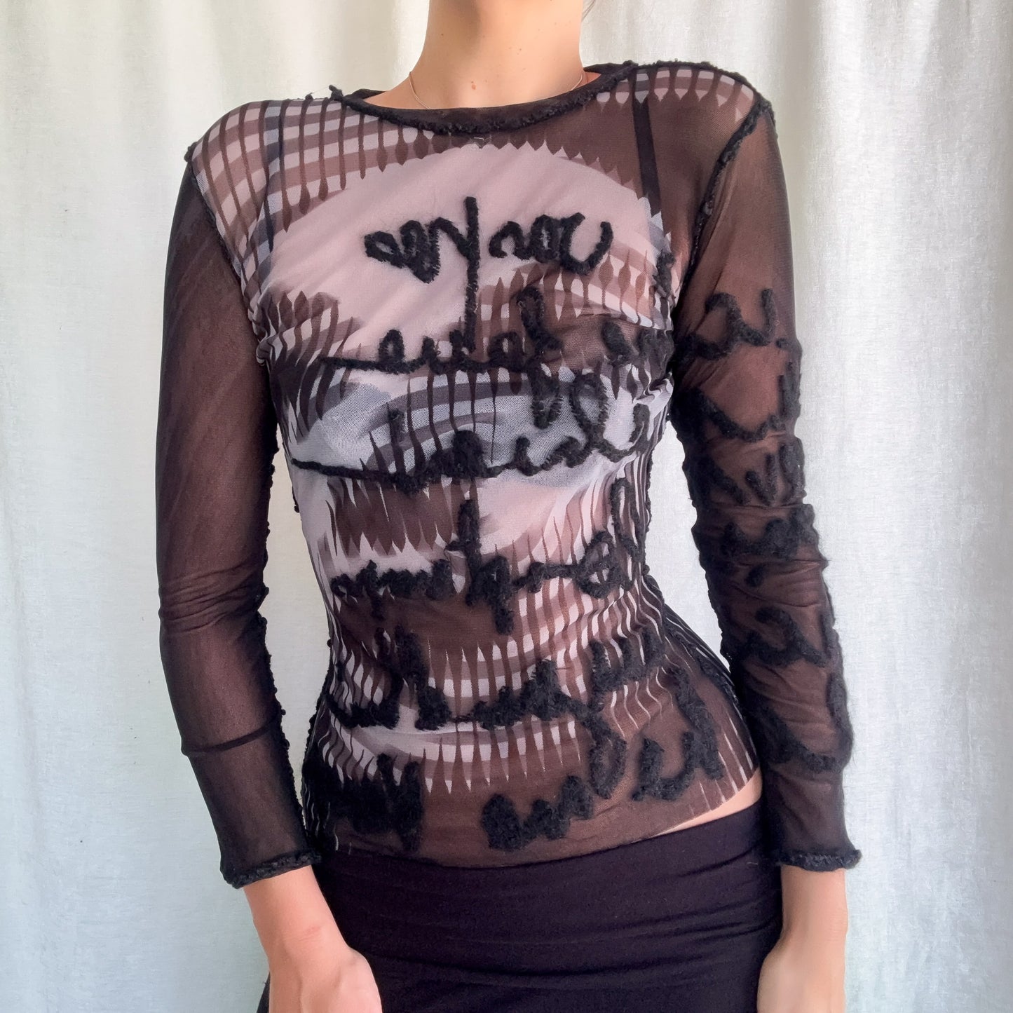 Y2K Jean Paul Gaultier Black Mesh Graphic Top / SZ S-M