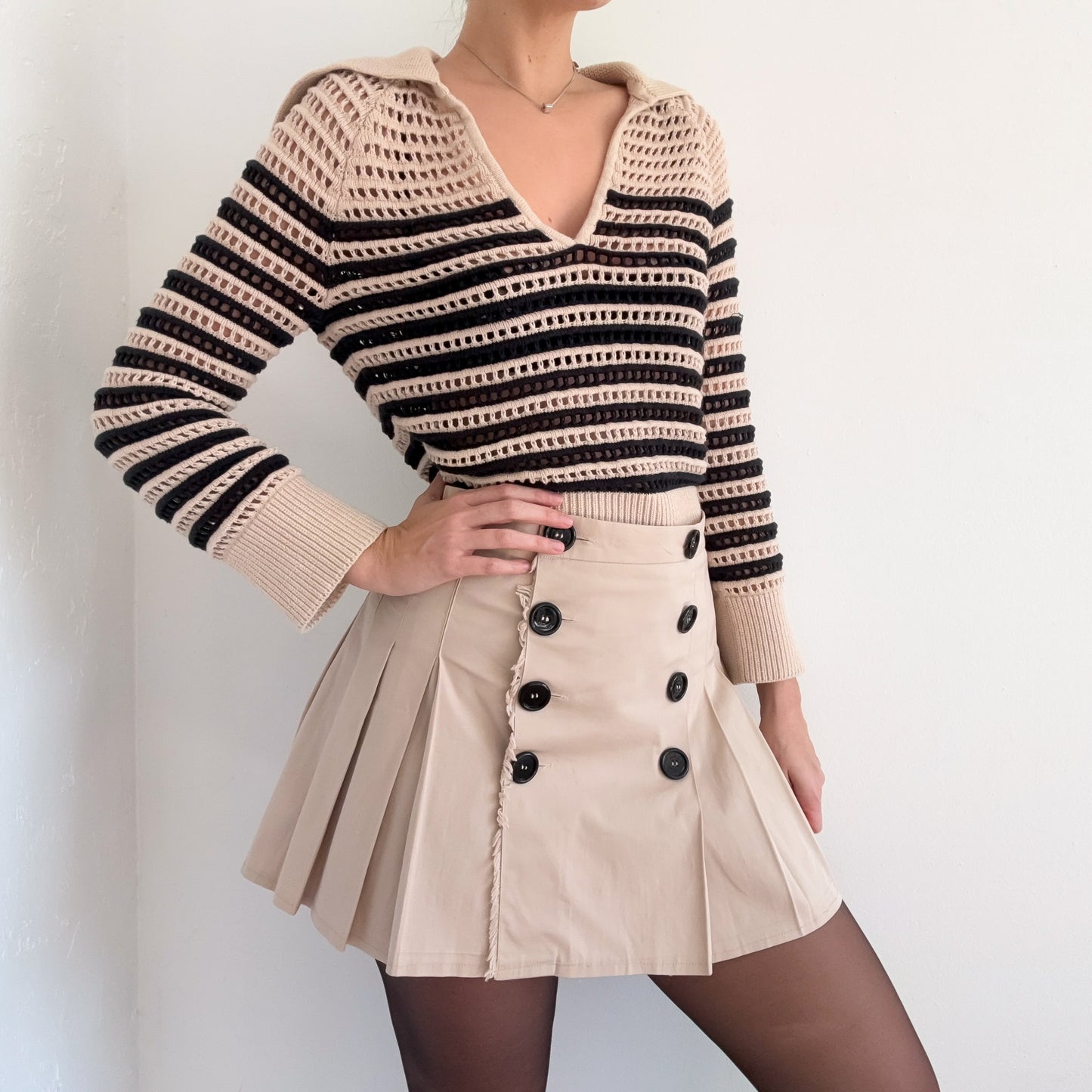 J. Crew Beige & Black Cotton Knit Pullover / SZ XS-M