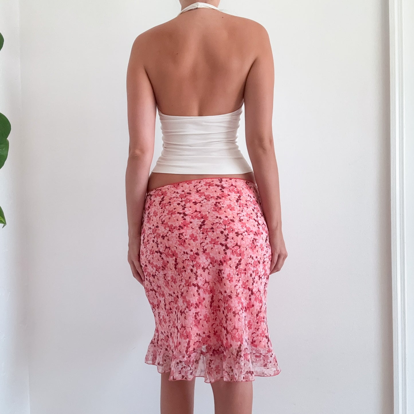 Y2K Pink Floral Chiffon Midi Skirt / SZ XS-S