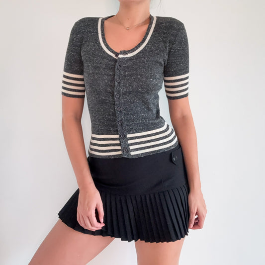 70's Grey & Ivory Knit Varsity Cardigan / SZ S-M