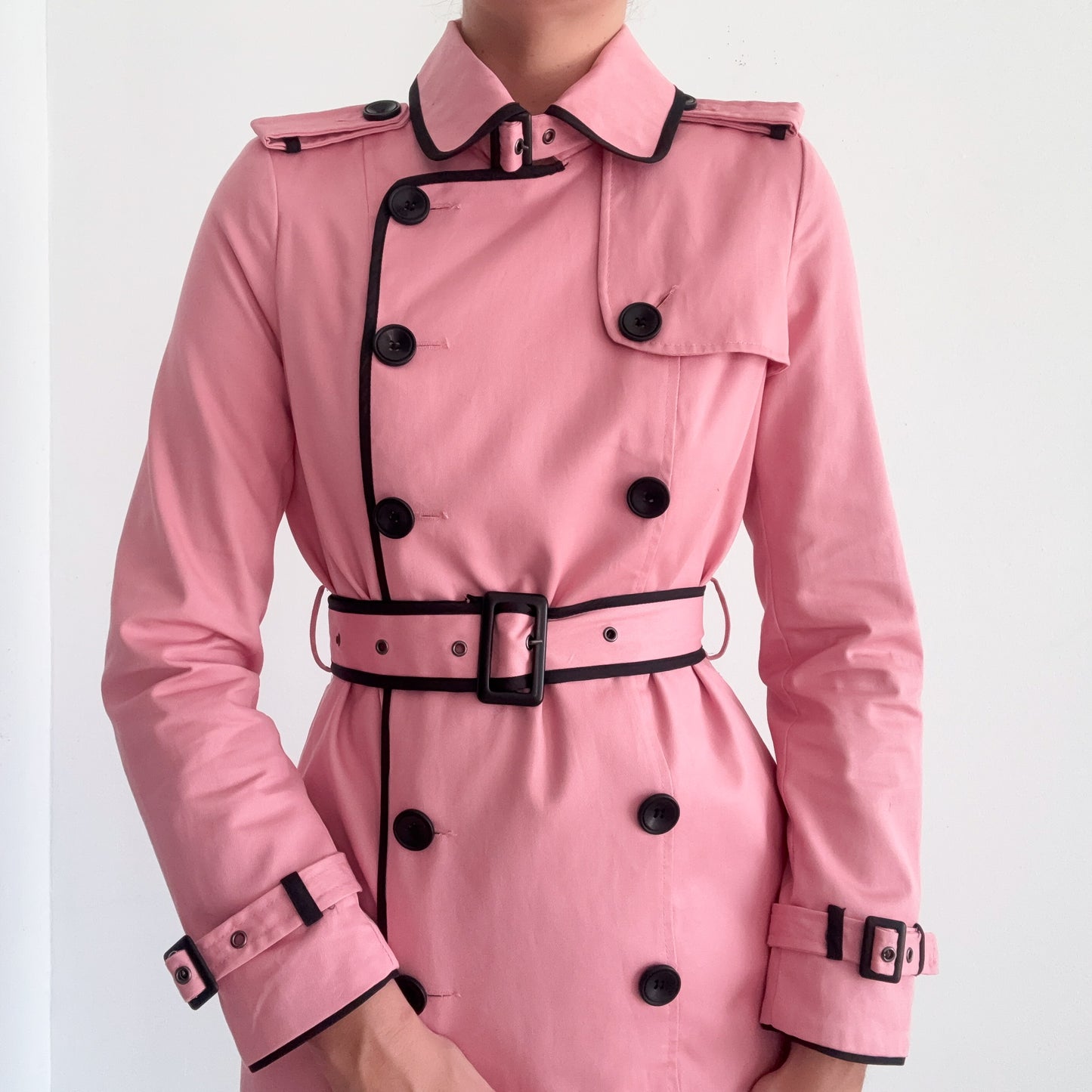 Y2K Bubblegum Pink & Black Trench Coat / SZ S