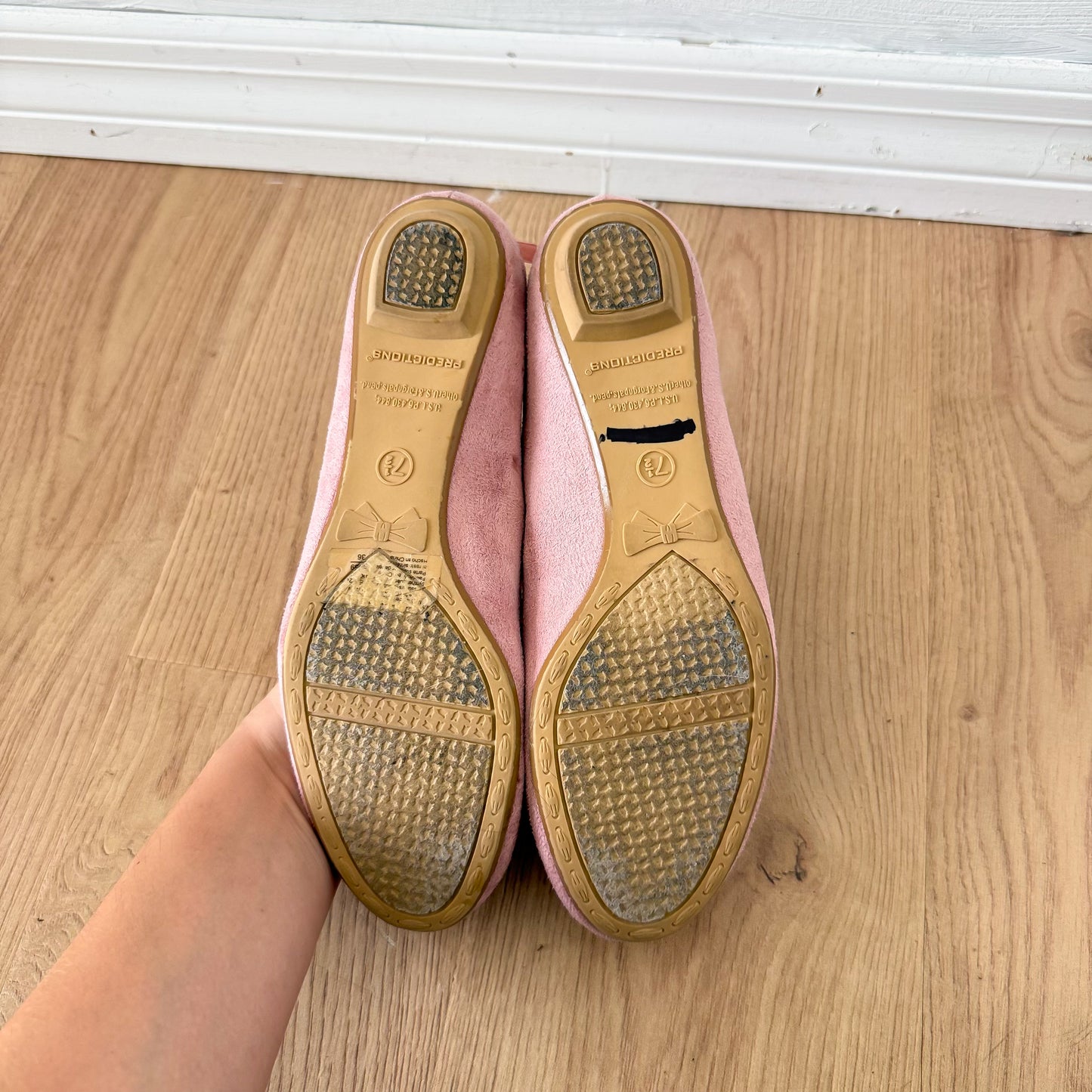 Y2K Pink Suede Bow Ballet Flats / SZ 7.5