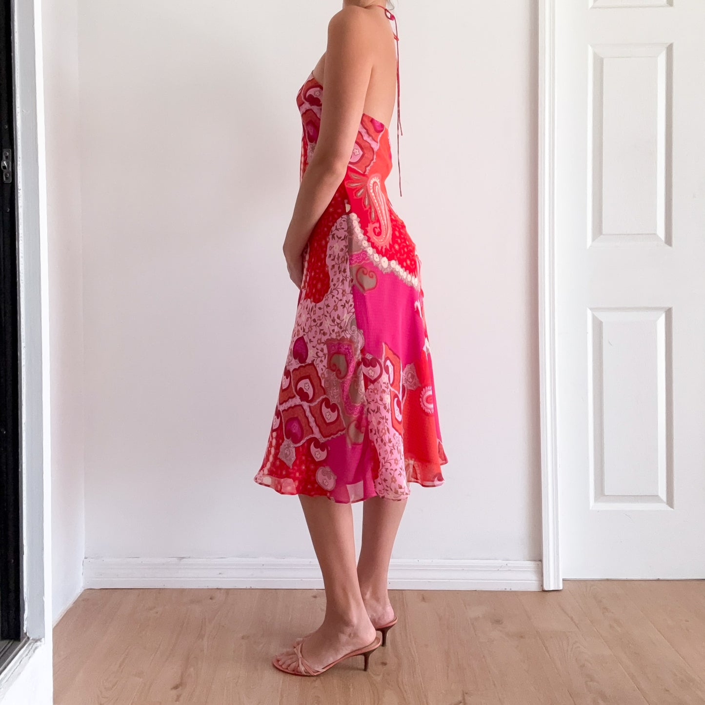 Y2K Pink & Orange Floral Midi Dress / SZ S