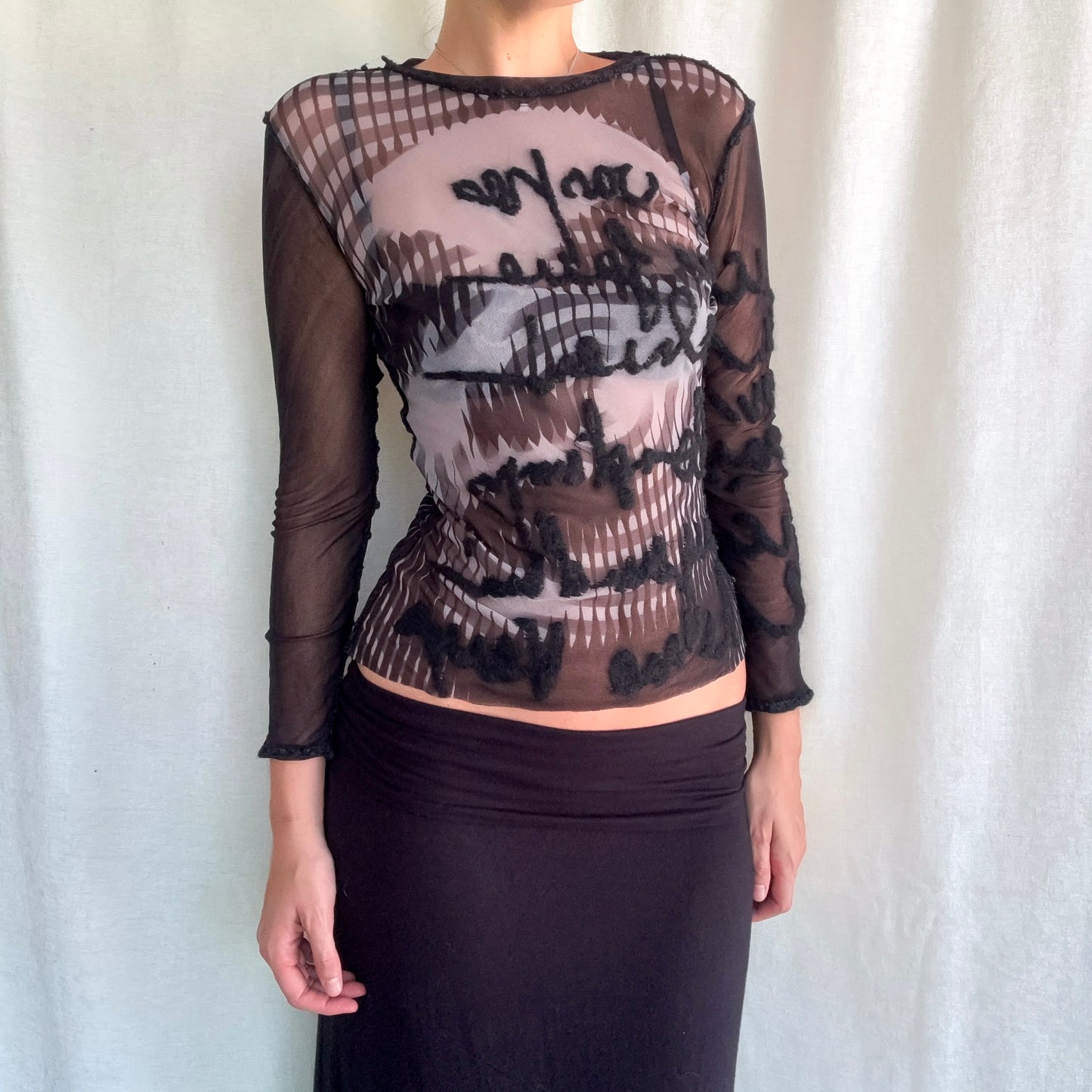 Y2K Jean Paul Gaultier Black Mesh Graphic Top / SZ S-M