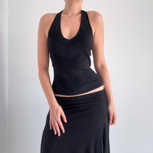 Y2K Black Knit Chevron Halter Top / SZ M