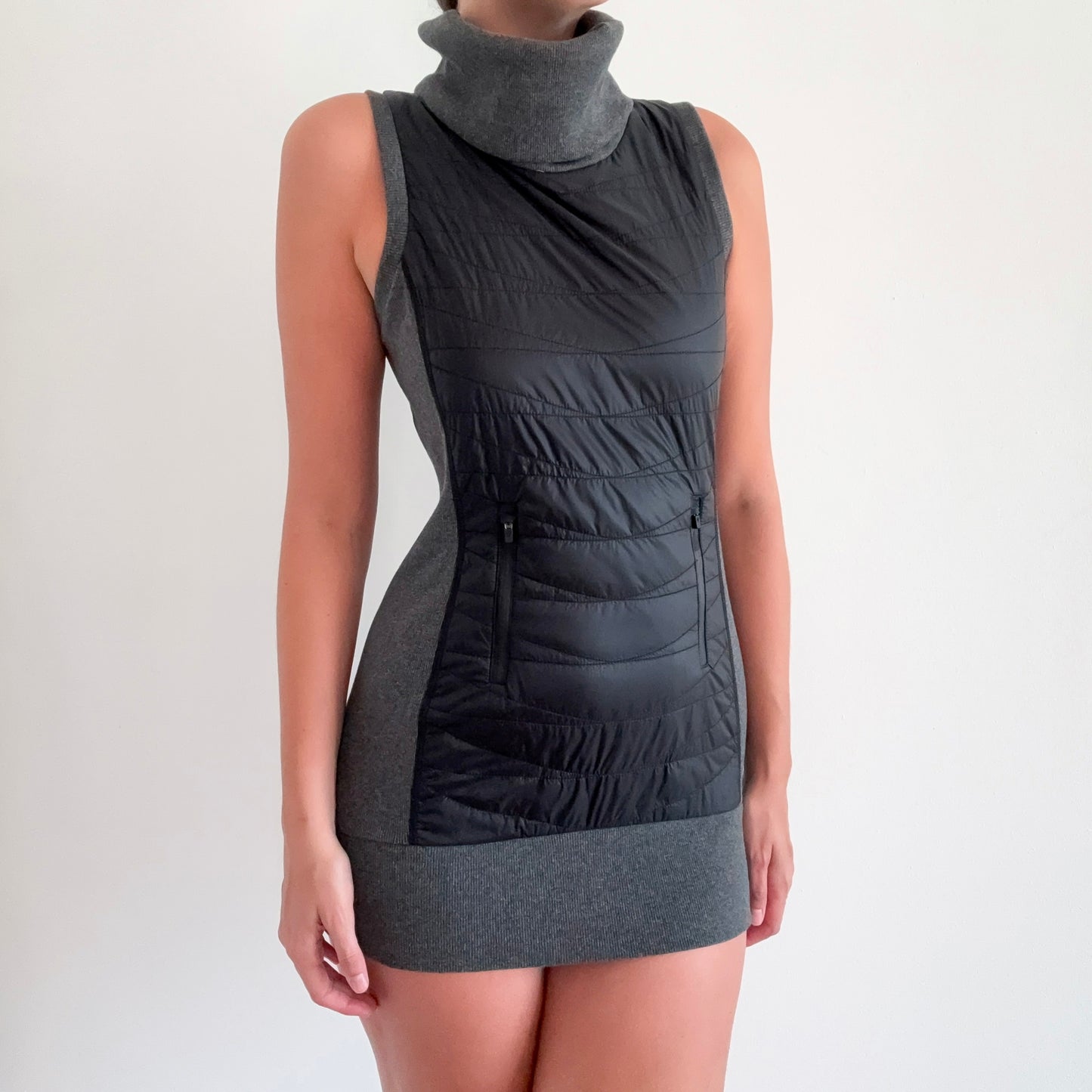 Y2K Grey & Black Sporty Turtleneck Mini Dress / SZ XS