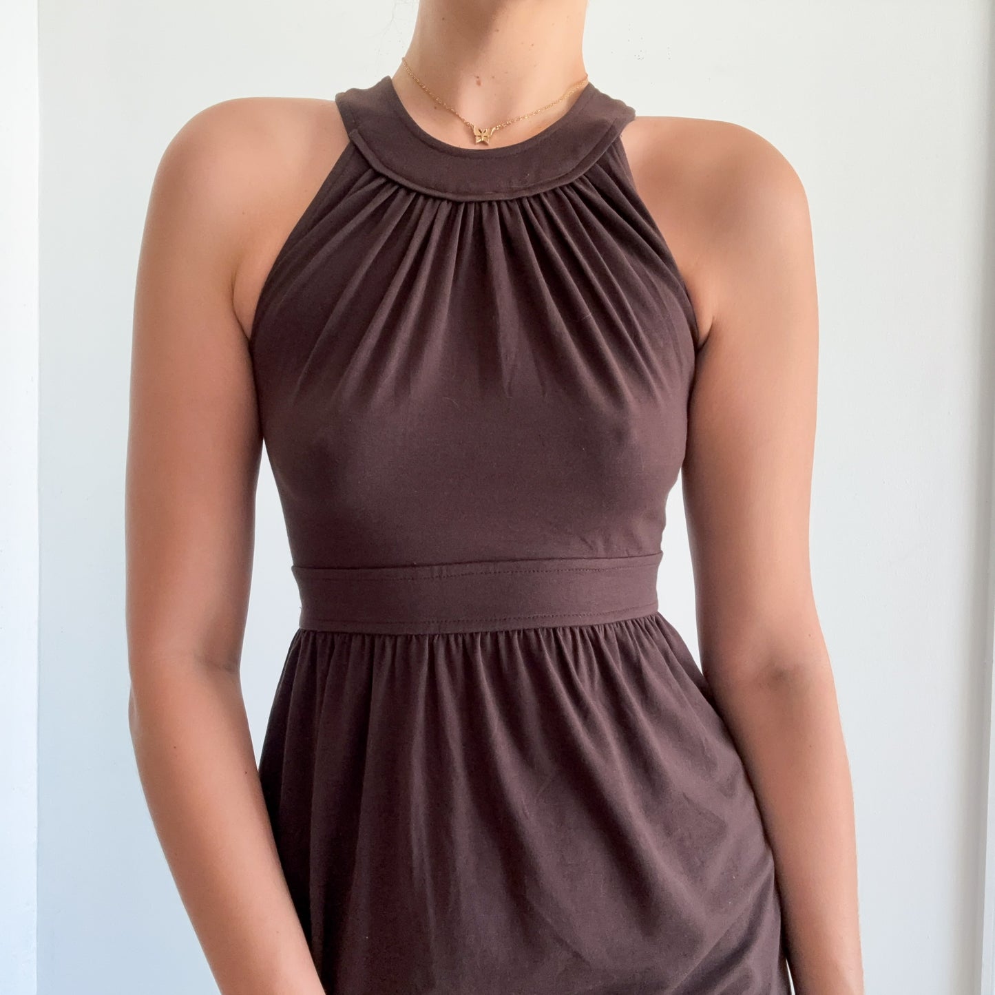 Y2K Brown Cotton Mini Dress / SX XS
