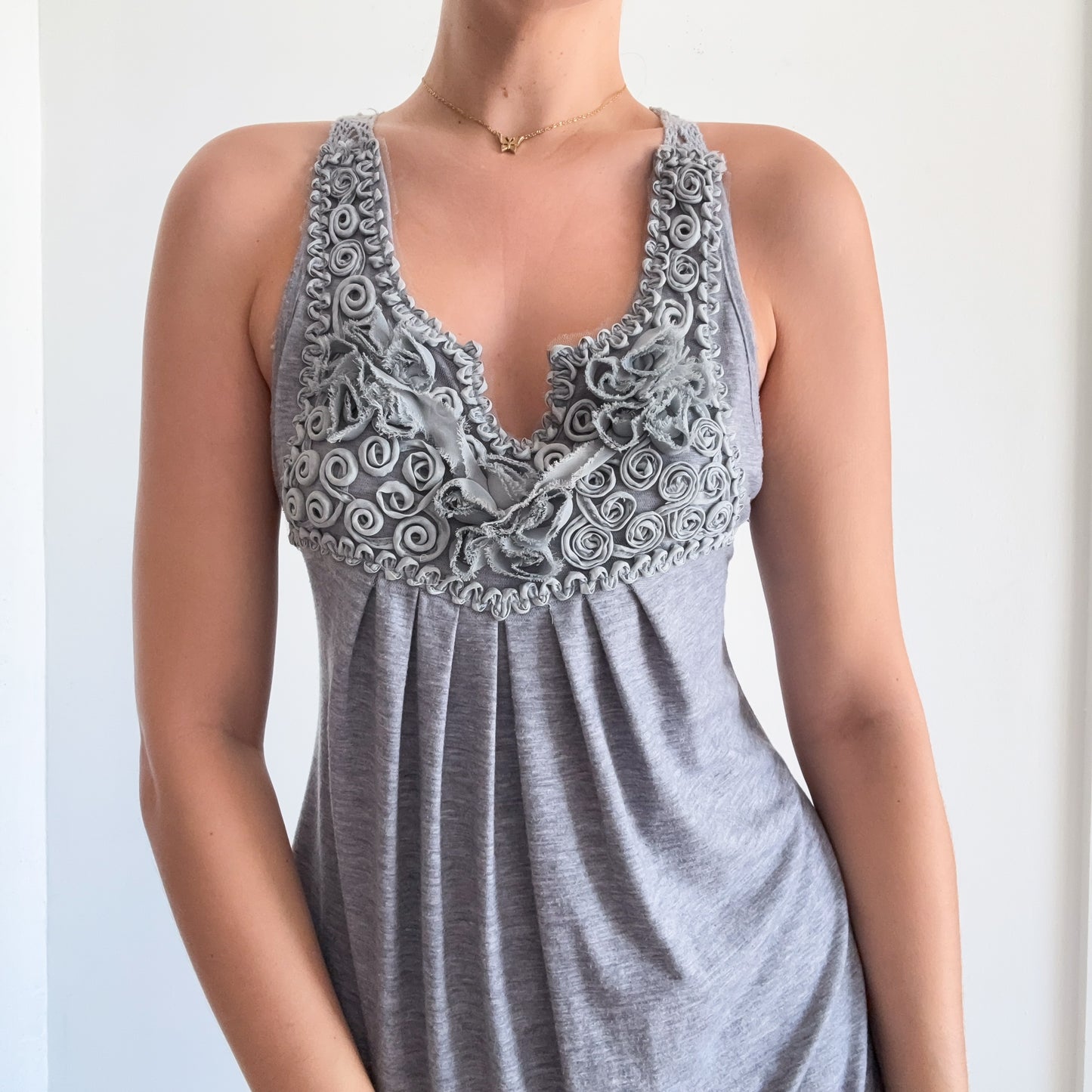 Y2K Grey Squiggle Rosette Mini Dress / SZ S/M