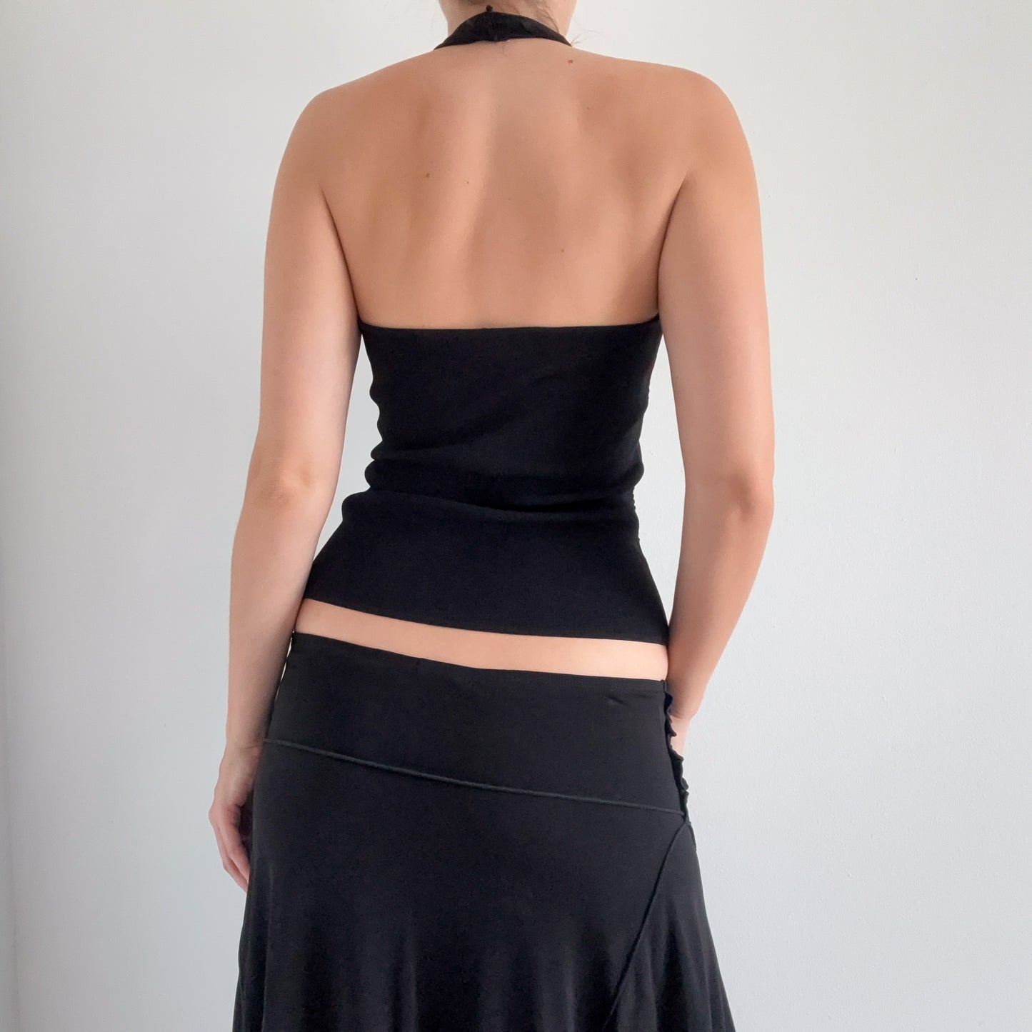 Y2K Black Knit Chevron Halter Top / SZ M