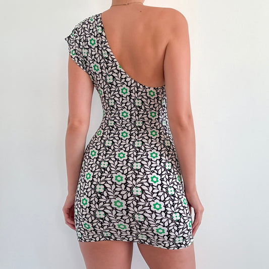 Y2K Black & Green Groovy Mini Dress / SZ XS-S