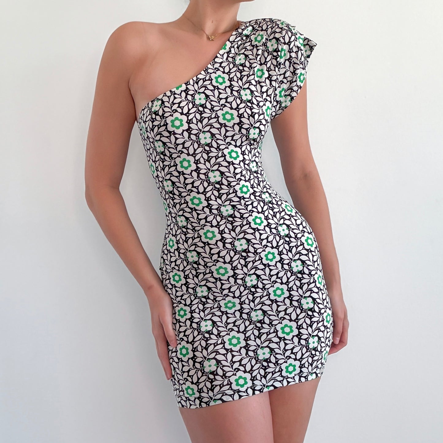 Y2K Black & Green Groovy Mini Dress / SZ XS-S