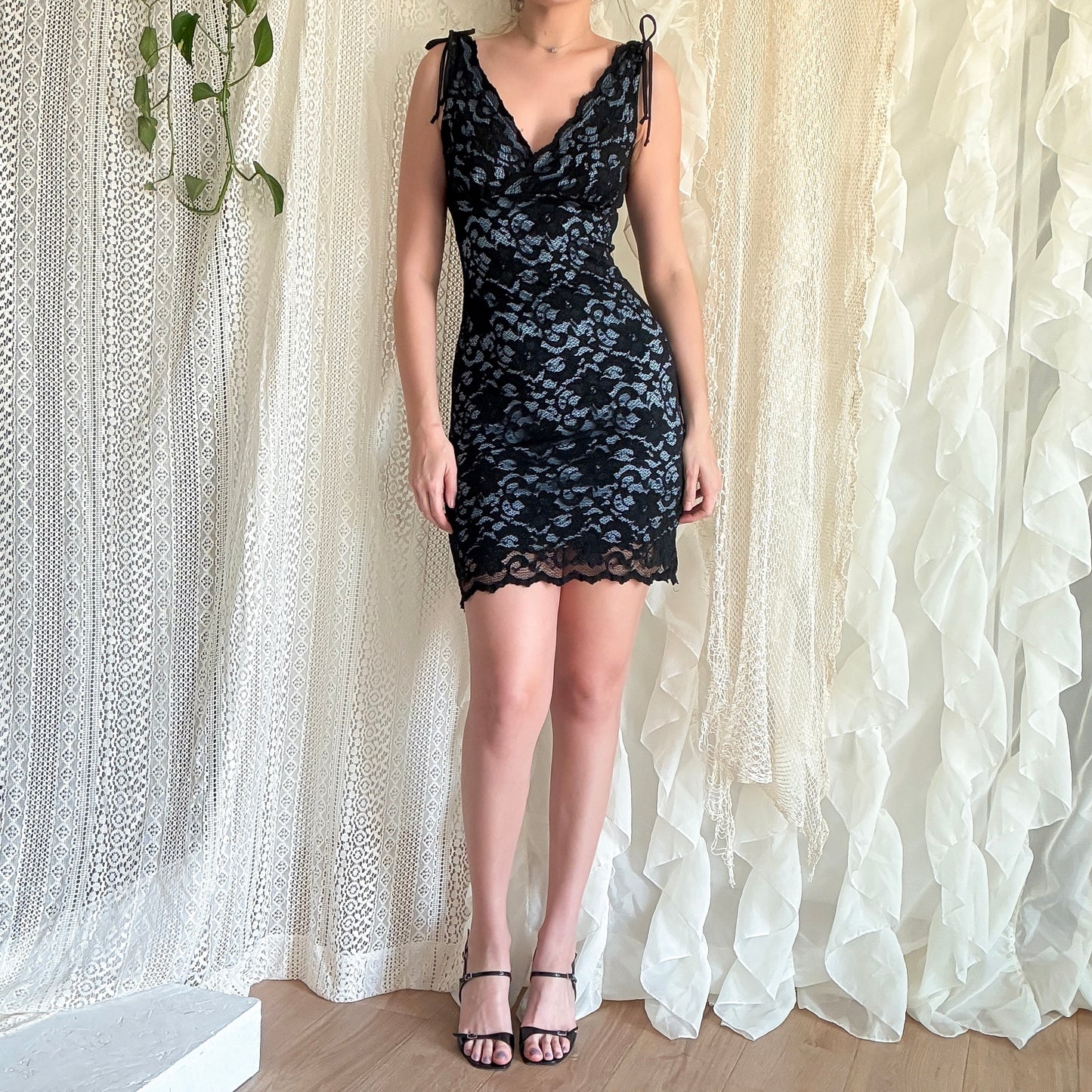 Y2K Black & Blue Floral Dress / SZ S-M