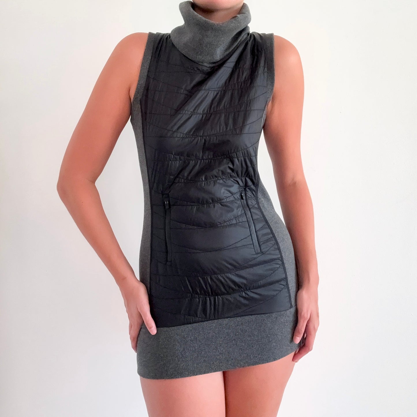 Y2K Grey & Black Sporty Turtleneck Mini Dress / SZ XS