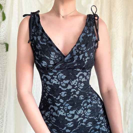 Y2K Black & Blue Floral Dress / SZ S-M