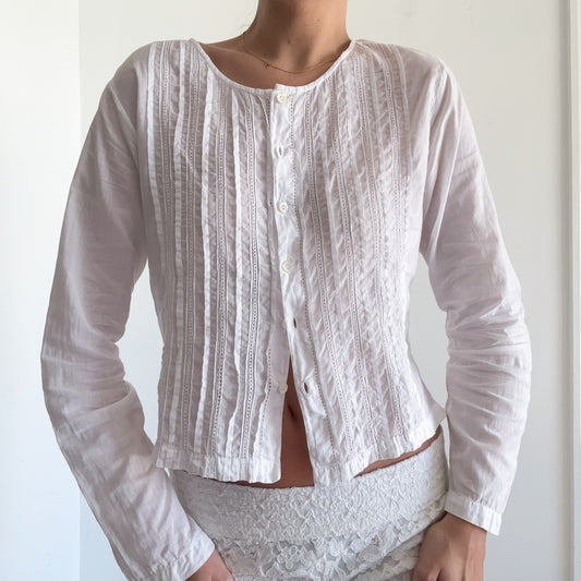 90's White Cotton Button Up Blouse / SZ S/M