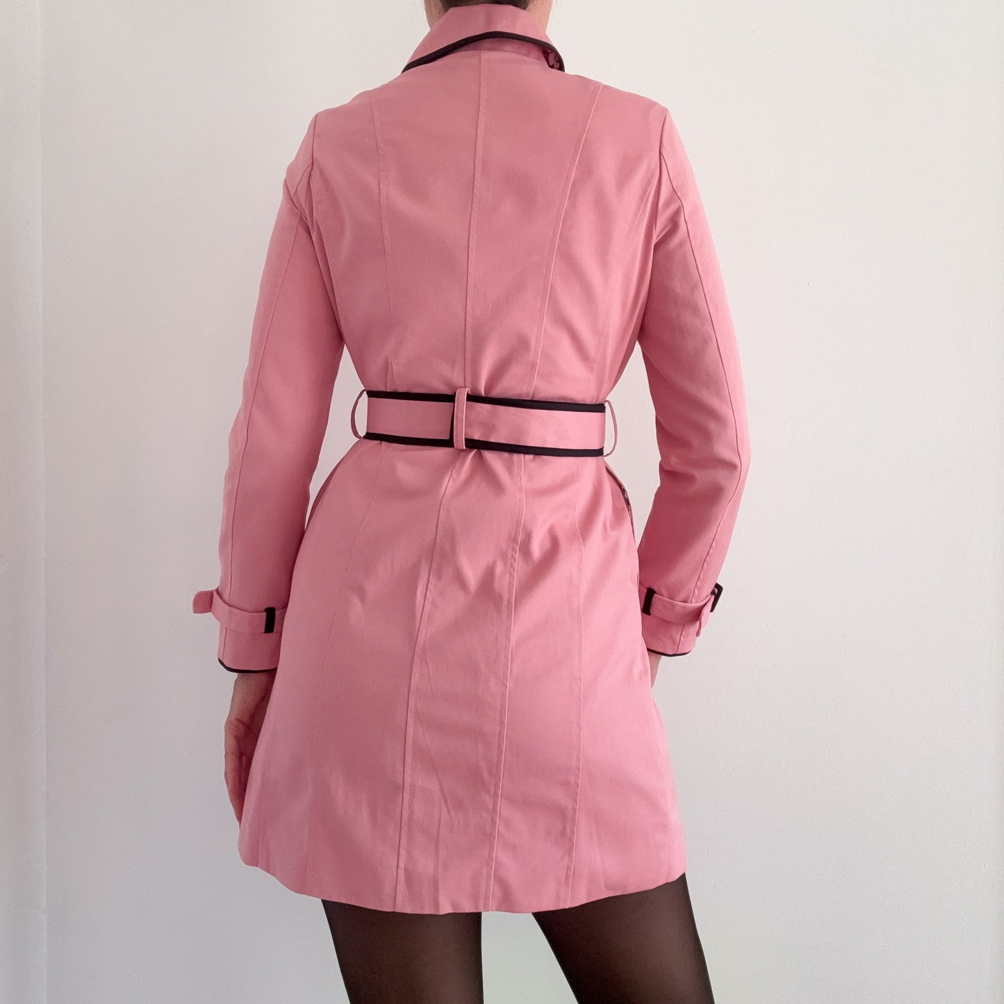 Y2K Bubblegum Pink & Black Trench Coat / SZ S