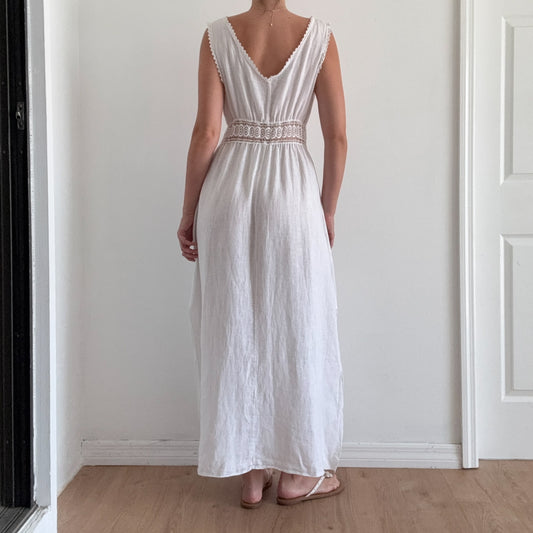 Y2K Italian White Linen Sundress / SZ M