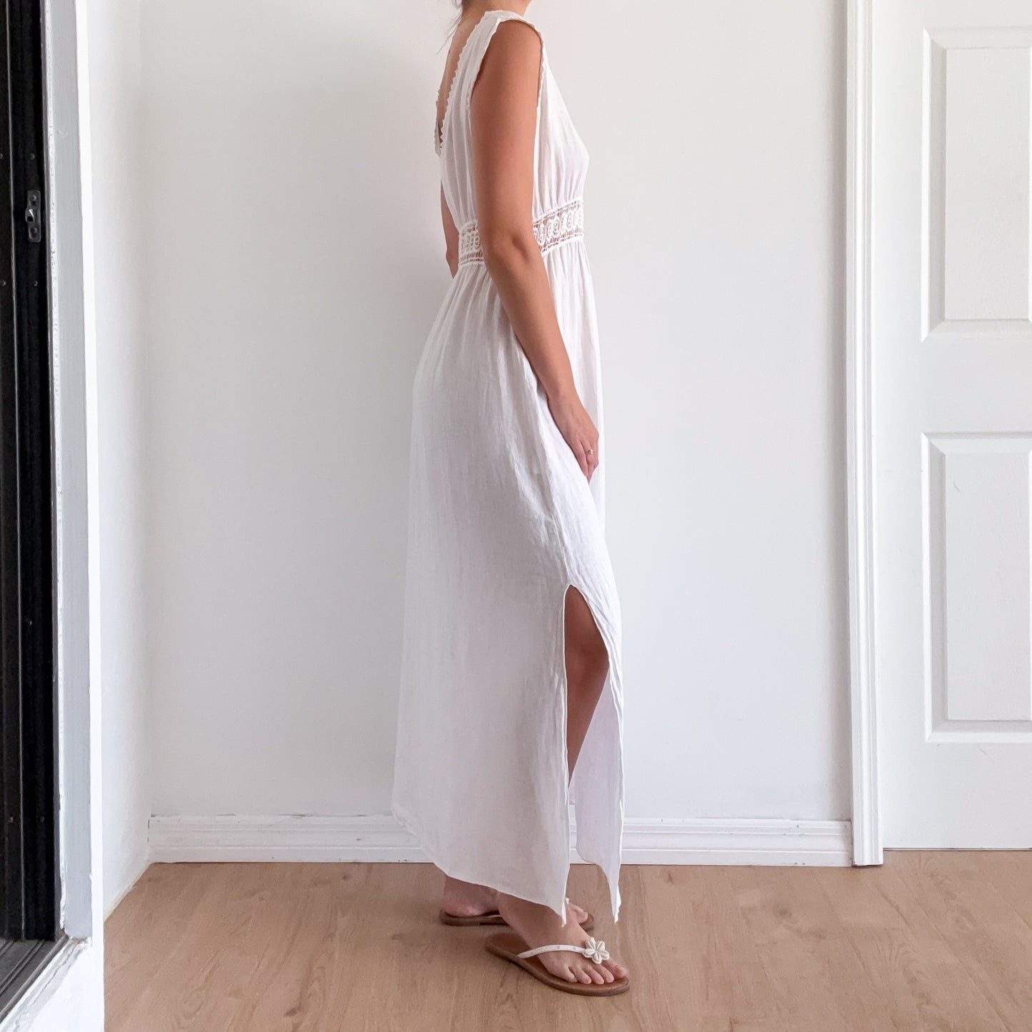 Y2K Italian White Linen Sundress / SZ M