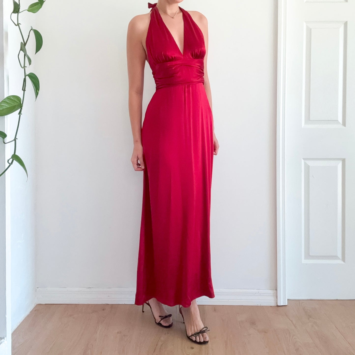 Y2K Crimson Silk Halter Gown / SZ 4/6