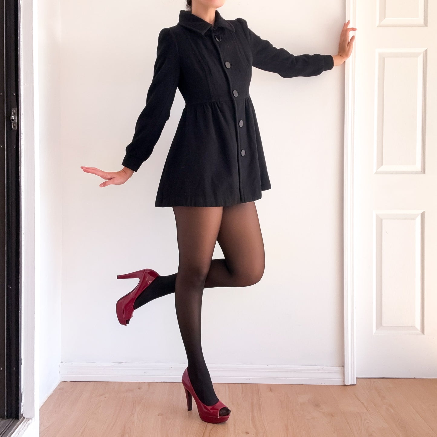 Y2K Black Wool Babydoll Coat / SZ 6