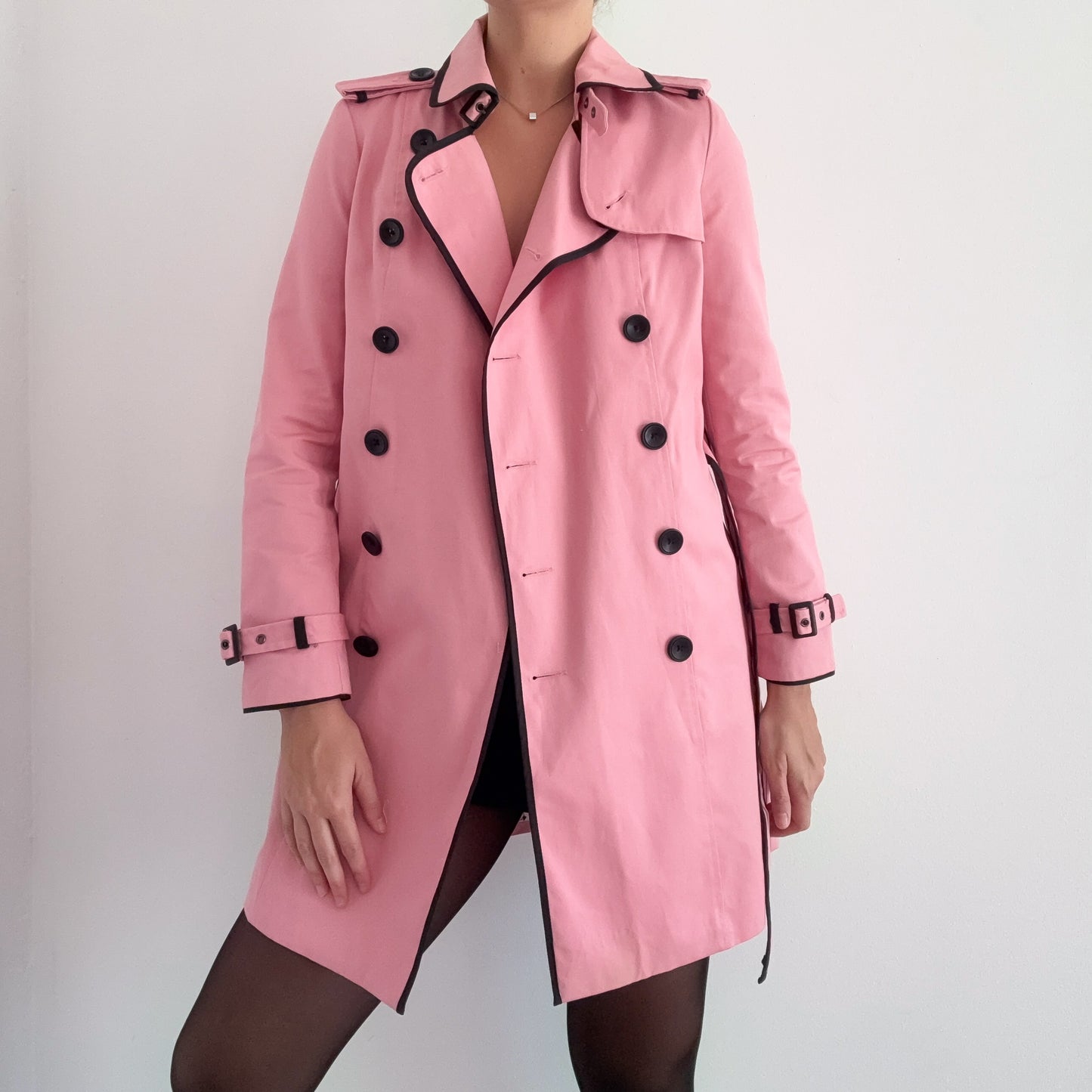 Y2K Bubblegum Pink & Black Trench Coat / SZ S