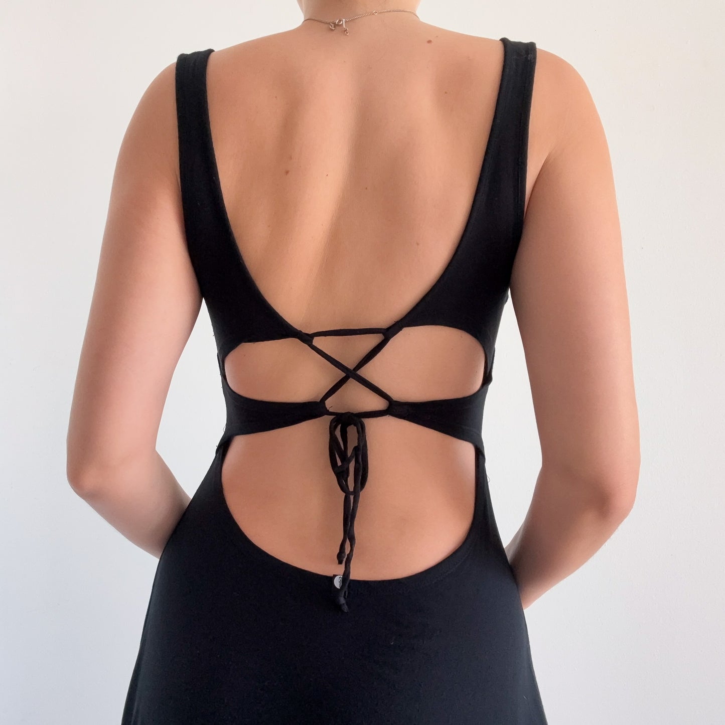 Y2K Black Rayon Backless Mini Dress / SZ M