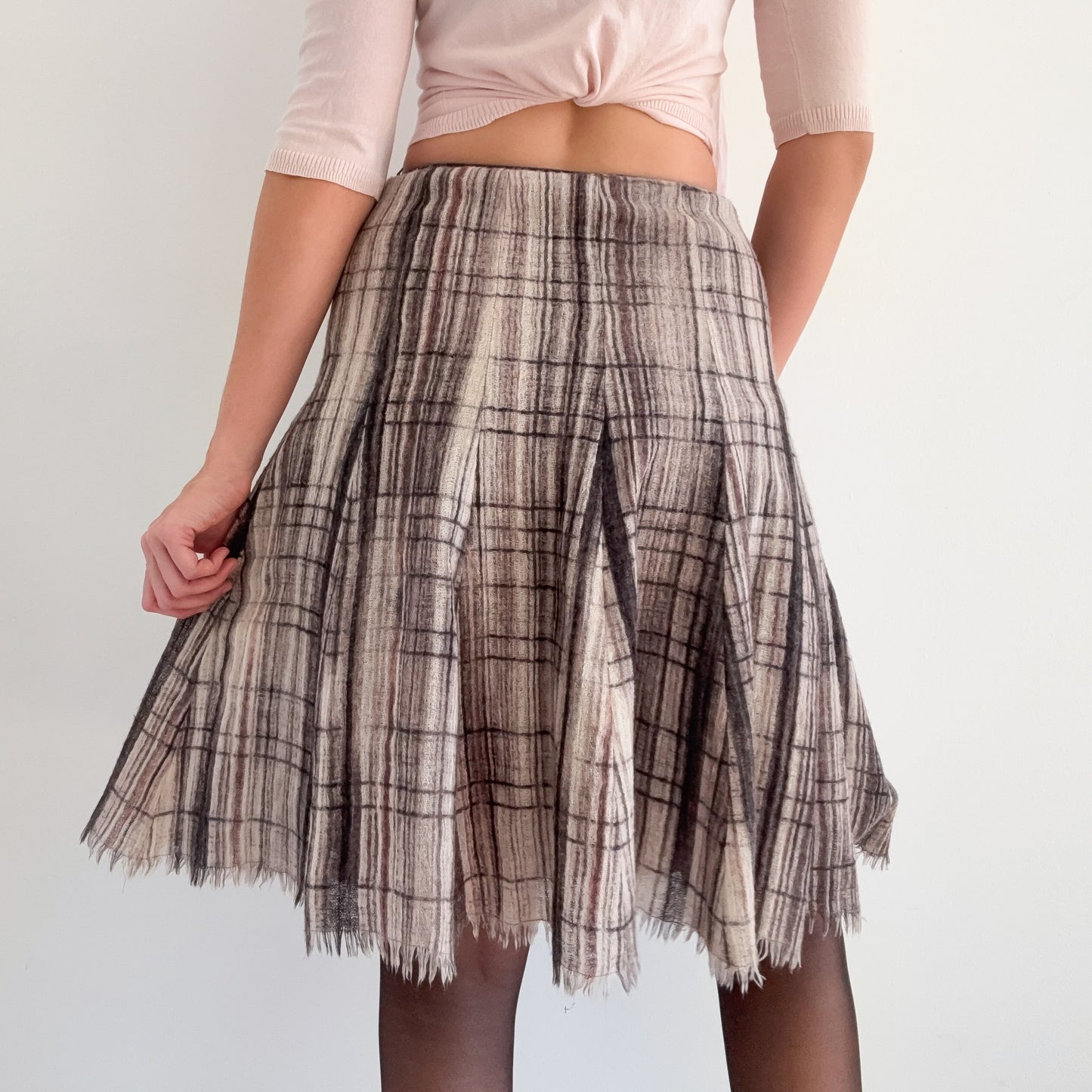 Y2K Grey & Purple Wool Plaid Midi Skirt / SZ 2-6